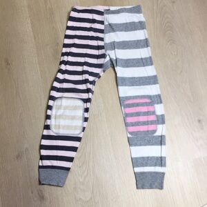 Hanna Andersson Stripe Pajama Bottoms Knee Patches Girl’s 5 Gray White Pale Pink